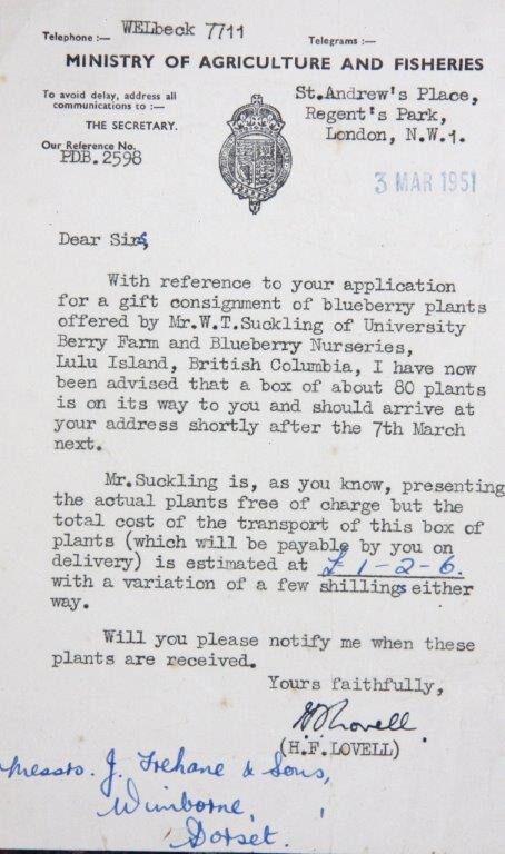 A letter from the Ministry of Agriculture in the farm archive